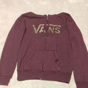 Vans Burgundy Hoodie with Leopard Print Logo